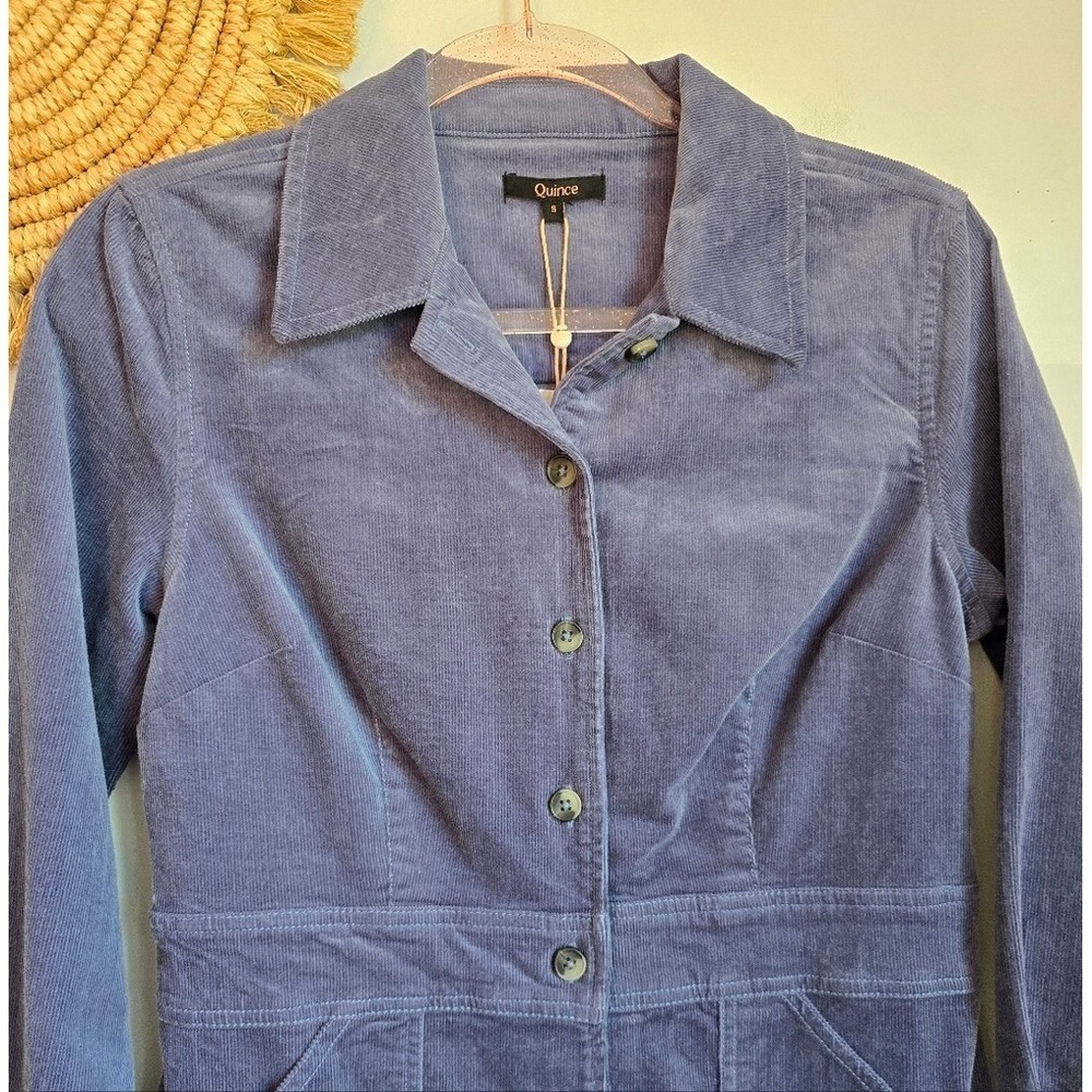 QUINCE NEW Nightshadow Blue Organic Stretch Corduroy Shirt Dress SZ Small Preppy - Picture 4 of 12